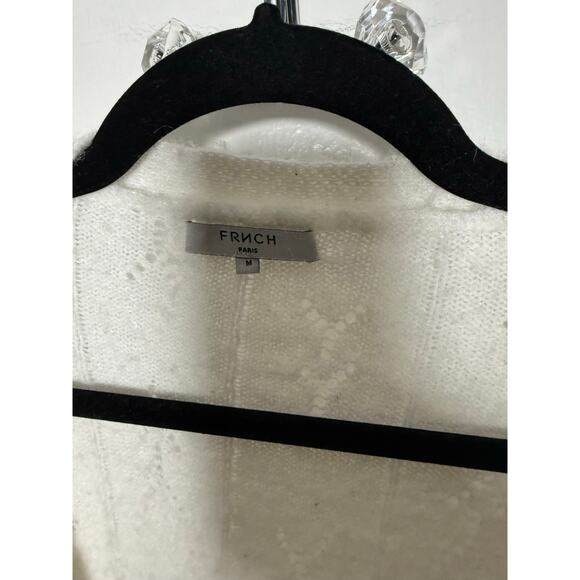 FRNCH Paris White Lightweight Rosette Embroidered Floral Cardigan Sweater Medium - Picture 4 of 9